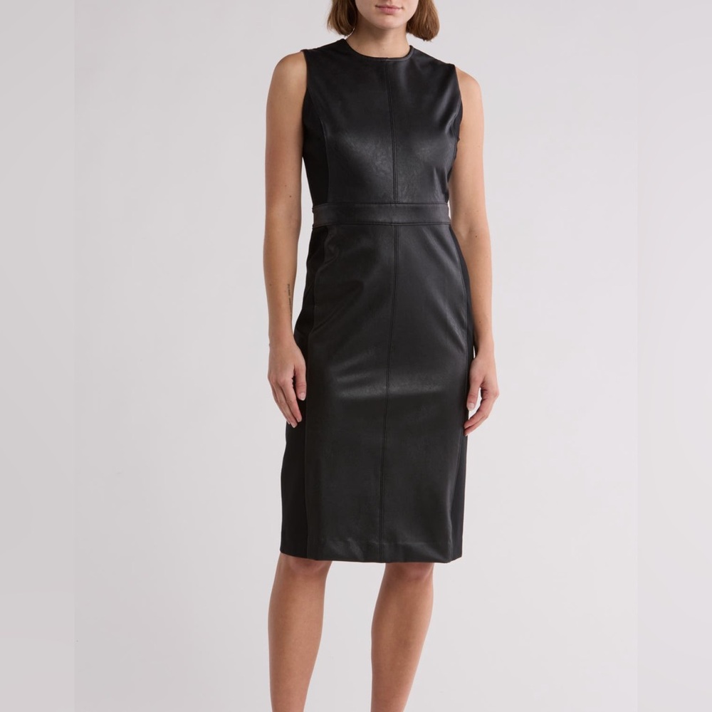 NWT SPANX mixed media sheath‎ dress - faux leather
